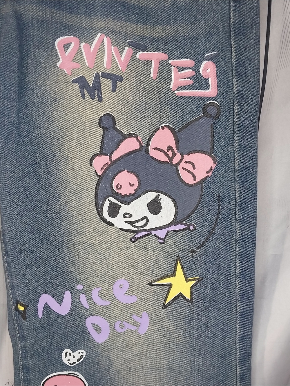 Hello Kitty Sanrio Kuromi Cartoon Grafitti Y2K Jeans - Picture 2 of 9